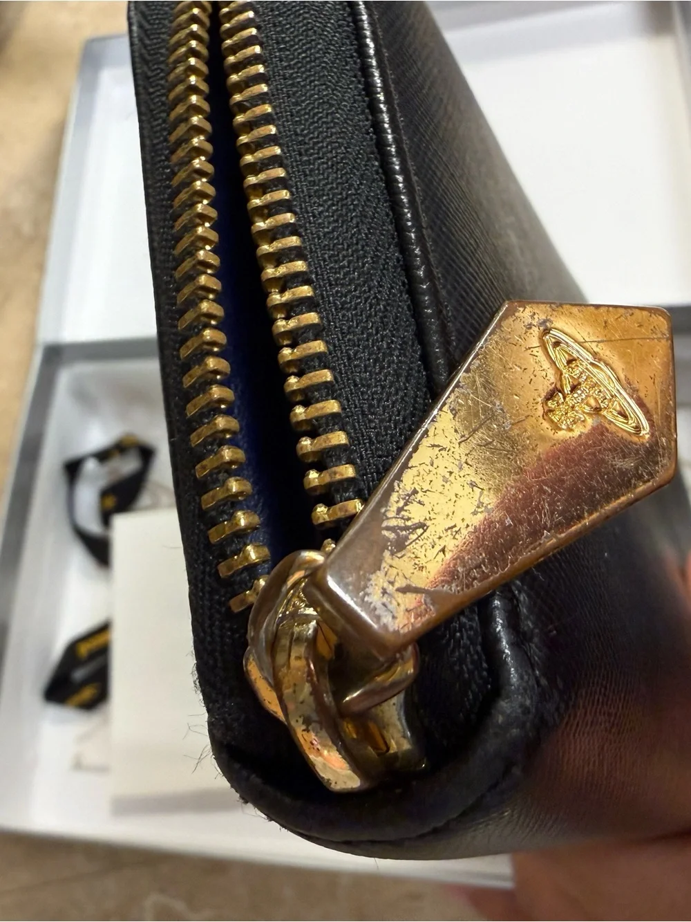 Vivienne Westwood Black Saffiano Zip Around Wallet with Gold Orb